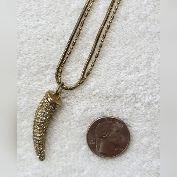 Gold Tone Horn and Rhinestone Multi-Strand Pendant Necklace - Picture 3 of 7